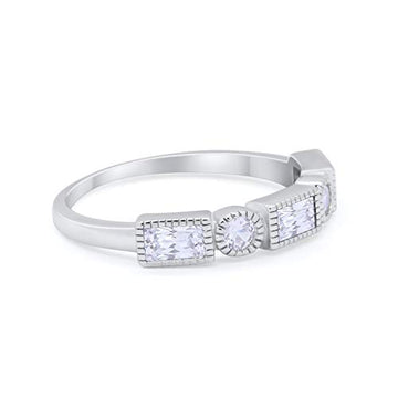 Alternating Baguette Ring Simulated Cubic Zirconia 925 Sterling Silver